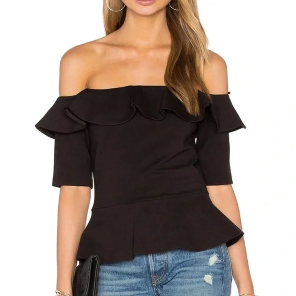 Amanda Uprichard Blouse Womens Small Black Ruffle Peplum Top Feminine Romantic